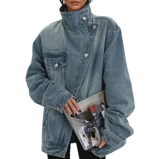 Vintage washed asymmetric jacket for women | SKYE