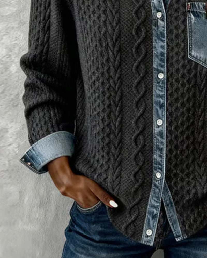 Classic denim patchwork everyday shirt for women | Juliane -5