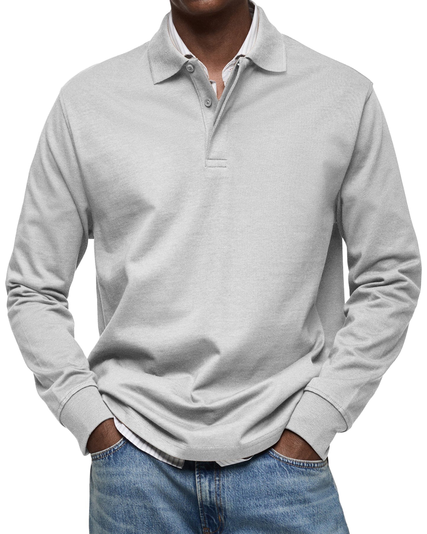 Classic long-sleeve relaxed polo shirt for men | Gary -4