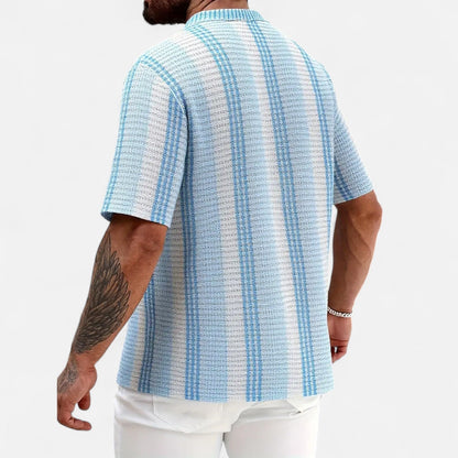 Classic striped button-front warm-weather shirt for men -3