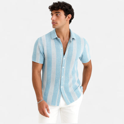Classic striped button-front warm-weather shirt for men -5