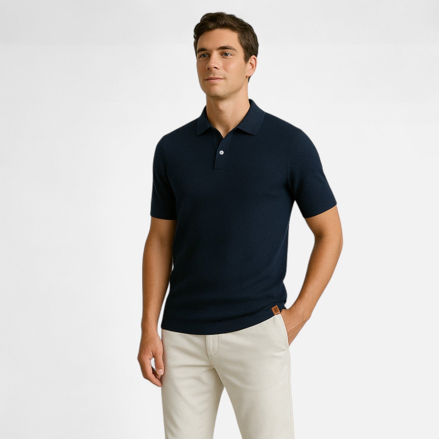 Classic knit long-sleeve button-neck polo shirt for men -6