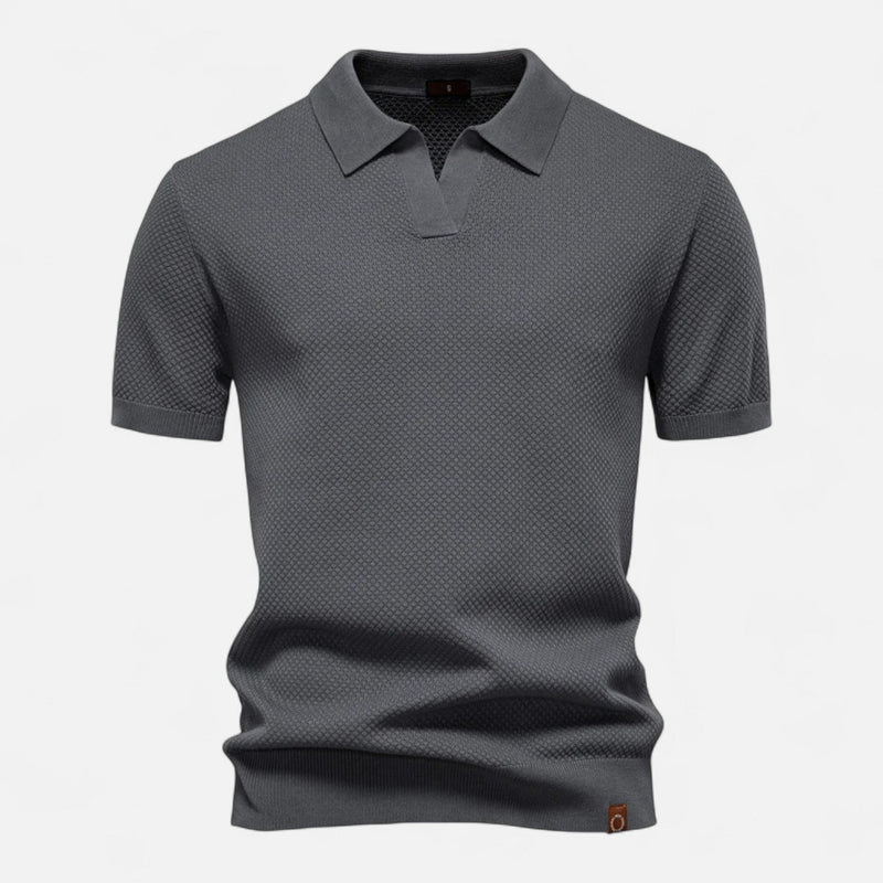 Classic knit long-sleeve button-neck polo shirt for men -1