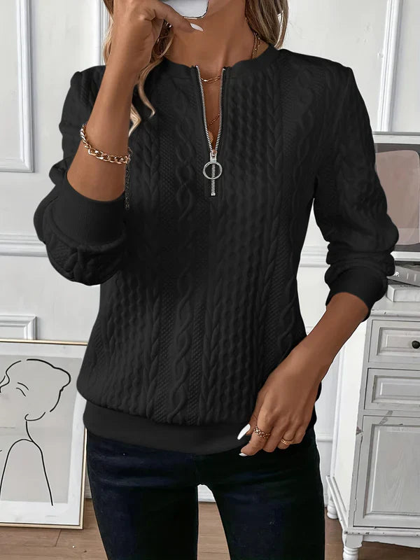 Classic cable-knit zip everyday sweatshirt for women | Lynne -4