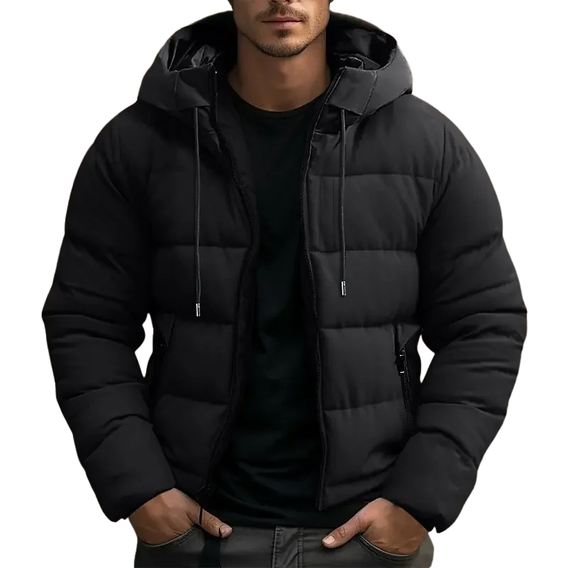 Hooded puffer jacket with zipper pockets for men | Grayson -3