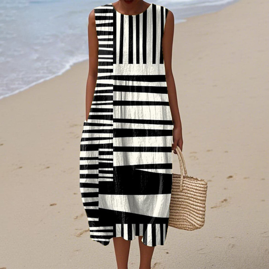 Abstract striped dress with flowing silhouette | Nerida for women