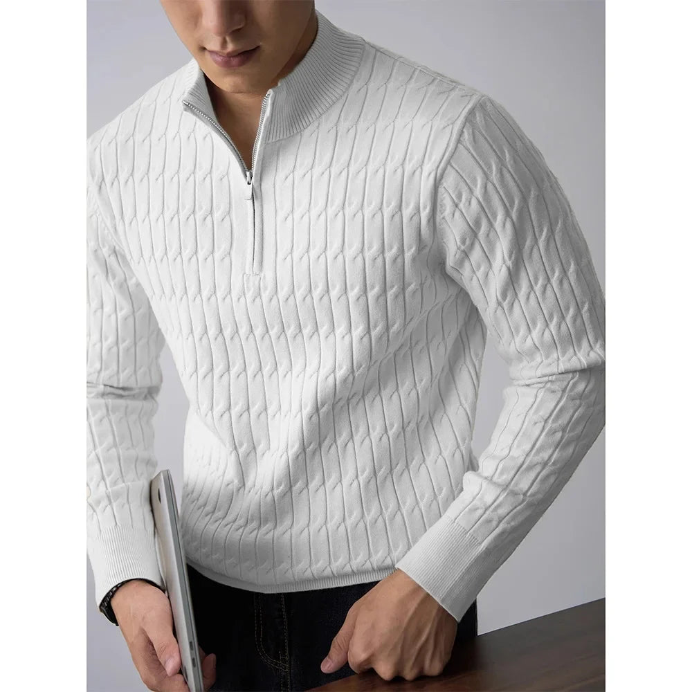 Classic cable-knit half-zip everyday jumper for men | Ellison -23