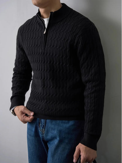 Classic cable-knit half-zip everyday jumper for men | Ellison -3