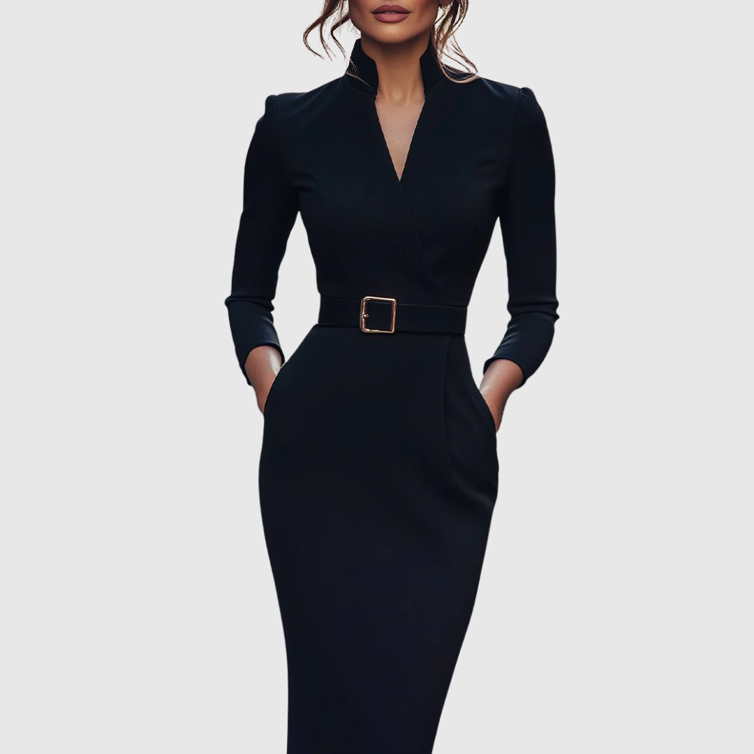 Refined everyday long-sleeve midi dress for women | Claribel -1