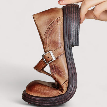 Elegant leather mary jane everyday flats for women | Louisa -3