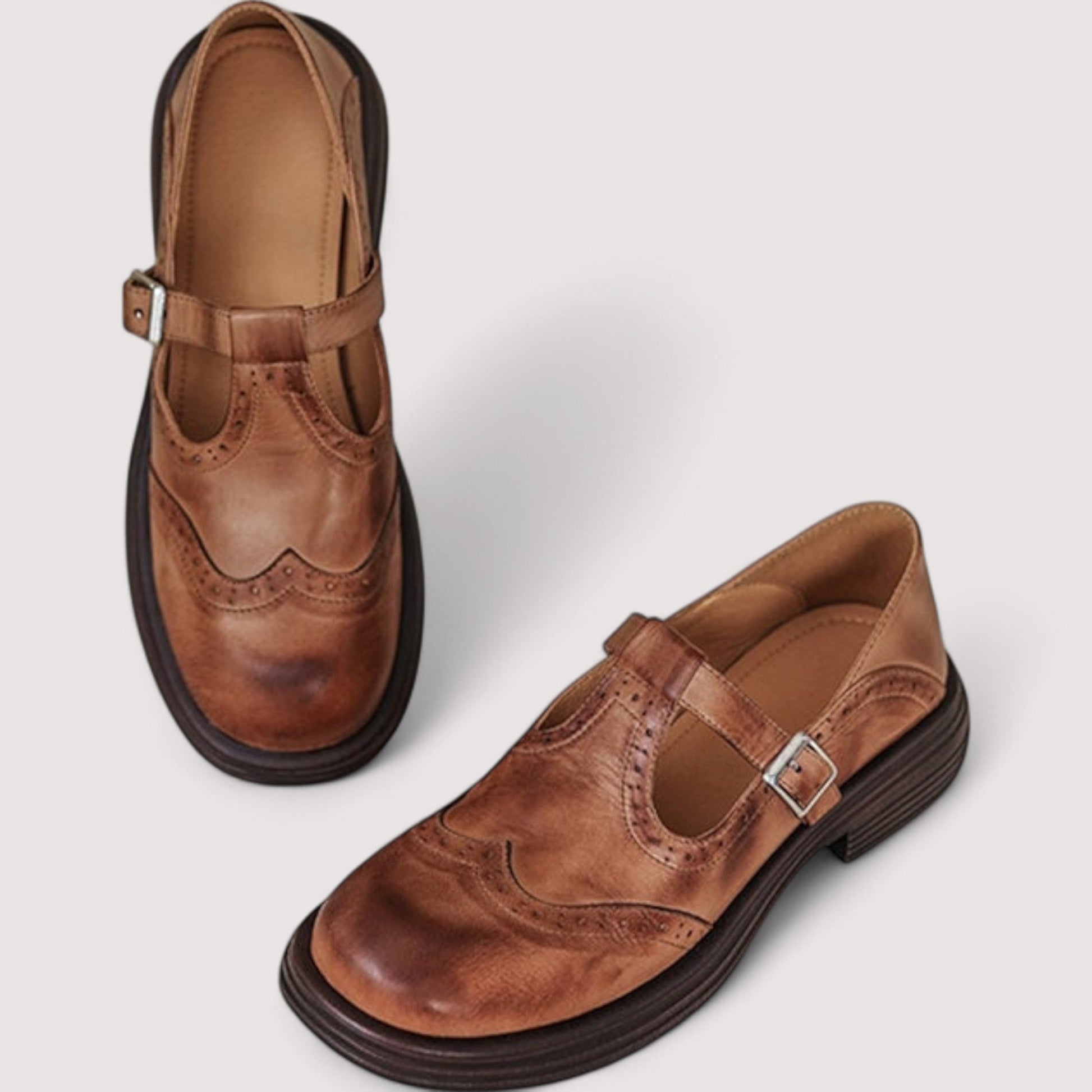 Elegant leather mary jane everyday flats for women | Louisa -2